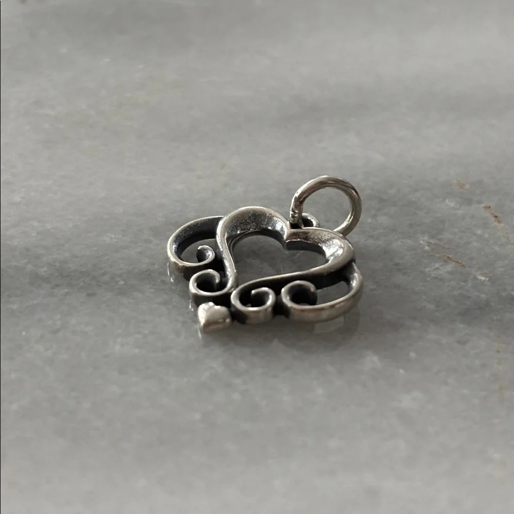 James Avery Retired Silver Ornate Open Heart Charm! New! With dust bag! - Picture 3 of 4